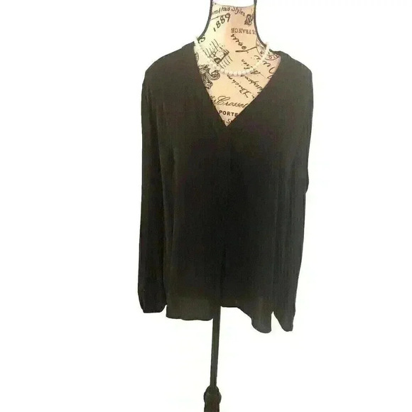 New Directions Belk Brand PL Black Sheer V Neck Blouse Open Shoulders L/S - Picture 1 of 5
